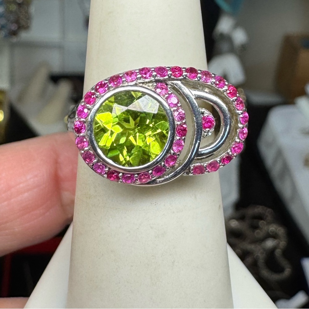 925 Peridot & Pink Sapphire Ring
